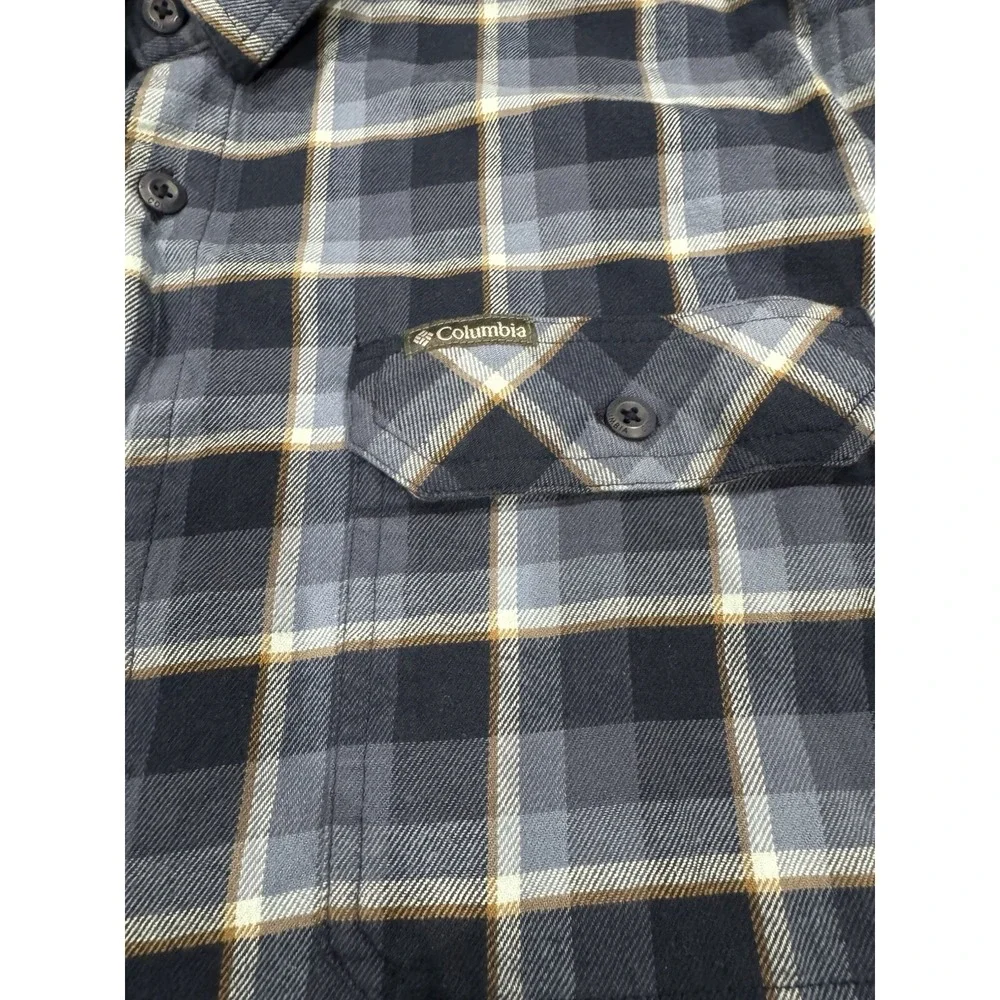 Columbia Flannel Shirt XLarge‎ Blue Black Plaid Button-Front Cotton Men's XL